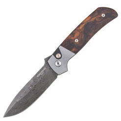 Pro-Tech ATCF Custom, 2-Tone Stainless Steel W/ Desert Ironwood Inlay / Chad Nichols Damascus - 011
