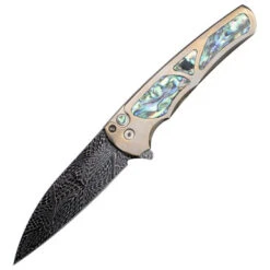 Pro-Tech Malibu Wharncliffe Custom - Bronze Titanium W/ Abalone Inlays / Chad Nichols Mosaic Damascus - 010