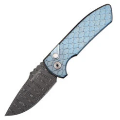 Pro-Tech Custom SBR Blue Ano Titanium-Double Feather / Vegas Forge Damascus - 003