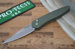 Pro Tech Newport Auto - OD Green Handle / Stonewash Plain Edge Blade
