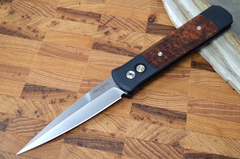 Pro Tech Godfather Auto - Black Aluminum Handle / Snakewood Inlay / Mosaic Button 906-SNAKE 1 Pro Tech Godfather Auto - Black Aluminum Handle / Snakewood Inlay / Mosaic Button 906-SNAKE