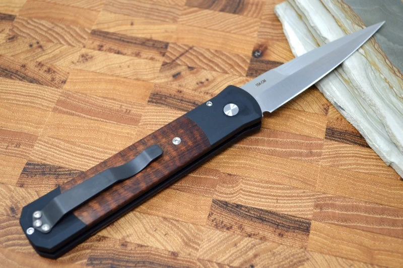 Pro Tech Godfather Auto - Black Aluminum Handle / Snakewood Inlay / Mosaic Button 906-SNAKE 2 Pro Tech Godfather Auto - Black Aluminum Handle / Snakewood Inlay / Mosaic Button 906-SNAKE - Image 2