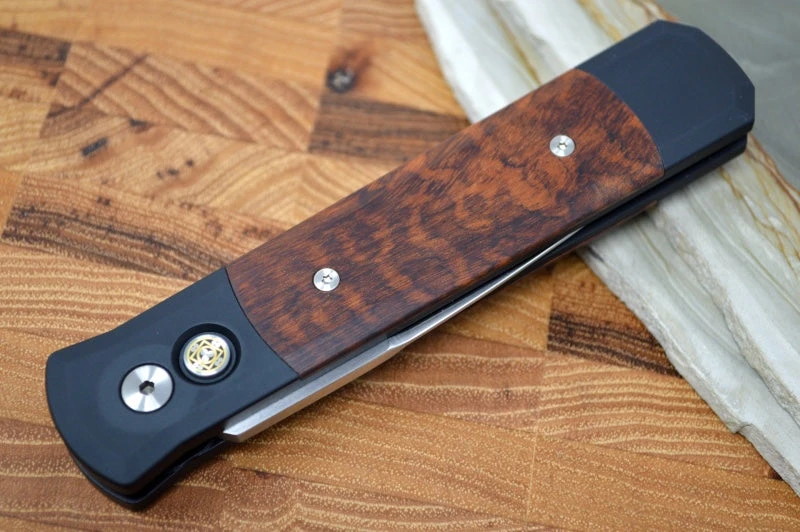 Pro Tech Godfather Auto - Black Aluminum Handle / Snakewood Inlay / Mosaic Button 906-SNAKE 3 Pro Tech Godfather Auto - Black Aluminum Handle / Snakewood Inlay / Mosaic Button 906-SNAKE - Image 3