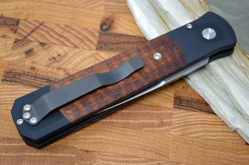 Pro Tech Godfather Auto - Black Aluminum Handle / Snakewood Inlay / Mosaic Button 906-SNAKE 4 Pro Tech Godfather Auto - Black Aluminum Handle / Snakewood Inlay / Mosaic Button 906-SNAKE - Image 4