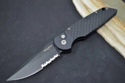 Pro Tech Tactical Response 3 Auto - Black Handle / Fish Scales / Black D2 Blade With Partial Serrate TR-3-X2-D2