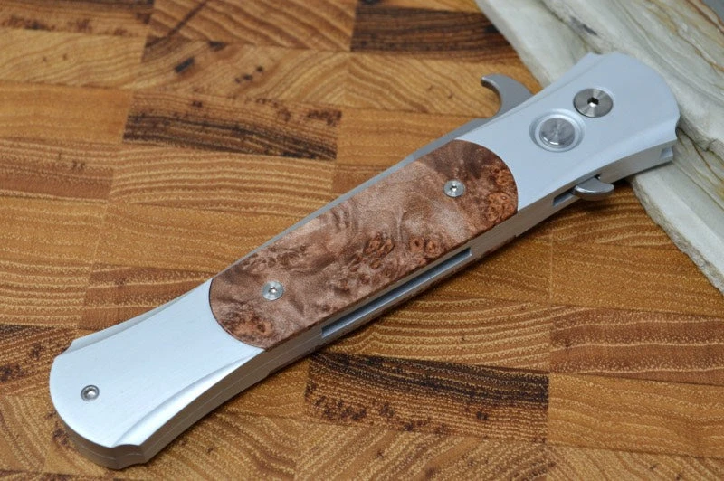 Pro Tech "The Large Don" Auto - Silver Aluminum Handle Maple Burl Inlays - Satin 154CM Blade 4 Pro Tech "The Large Don" Auto - Silver Aluminum Handle Maple Burl Inlays - Satin 154CM Blade - Image 4