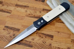 Pro Tech Godfather Auto Tuxedo - Black Aluminum Handle / Ivory Micarta Inlay / Satin Blade 951