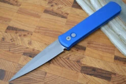 Pro Tech Godfather Auto - Blue Aluminum Handle / Blasted Blade