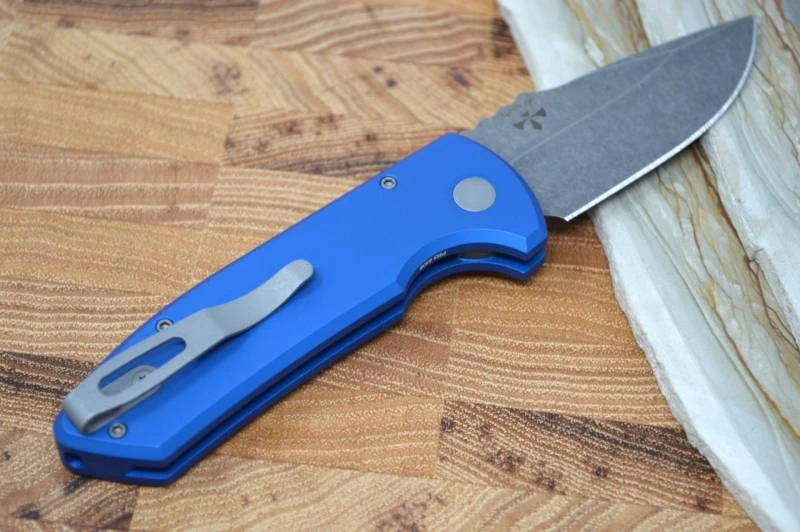 Pro Tech SBR Auto - Blue Knurled Handle / Acid Washed Plain Blade 3 Pro Tech SBR Auto - Blue Knurled Handle / Acid Washed Plain Blade - Image 3