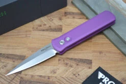 Pro Tech Godson Auto - Purple Handle - Satin Plain Edge Blade