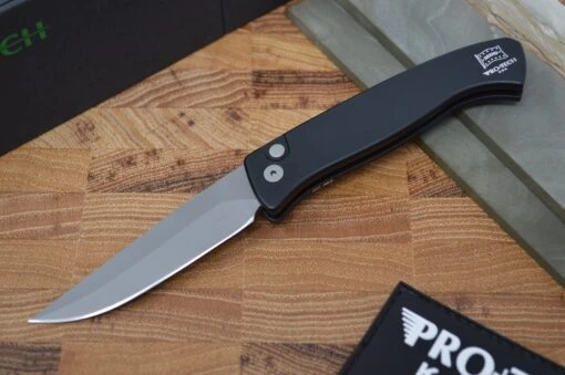 Pro Tech Small Brend Auto - Black Handle - Blasted Plain Edge Blade -Pro-Tech Knives Shop DSC 2896