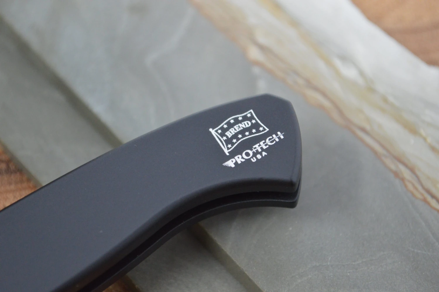 Pro Tech Small Brend Auto - Black Handle - Blasted Plain Edge Blade 3 Pro Tech Small Brend Auto - Black Handle - Blasted Plain Edge Blade - Image 3