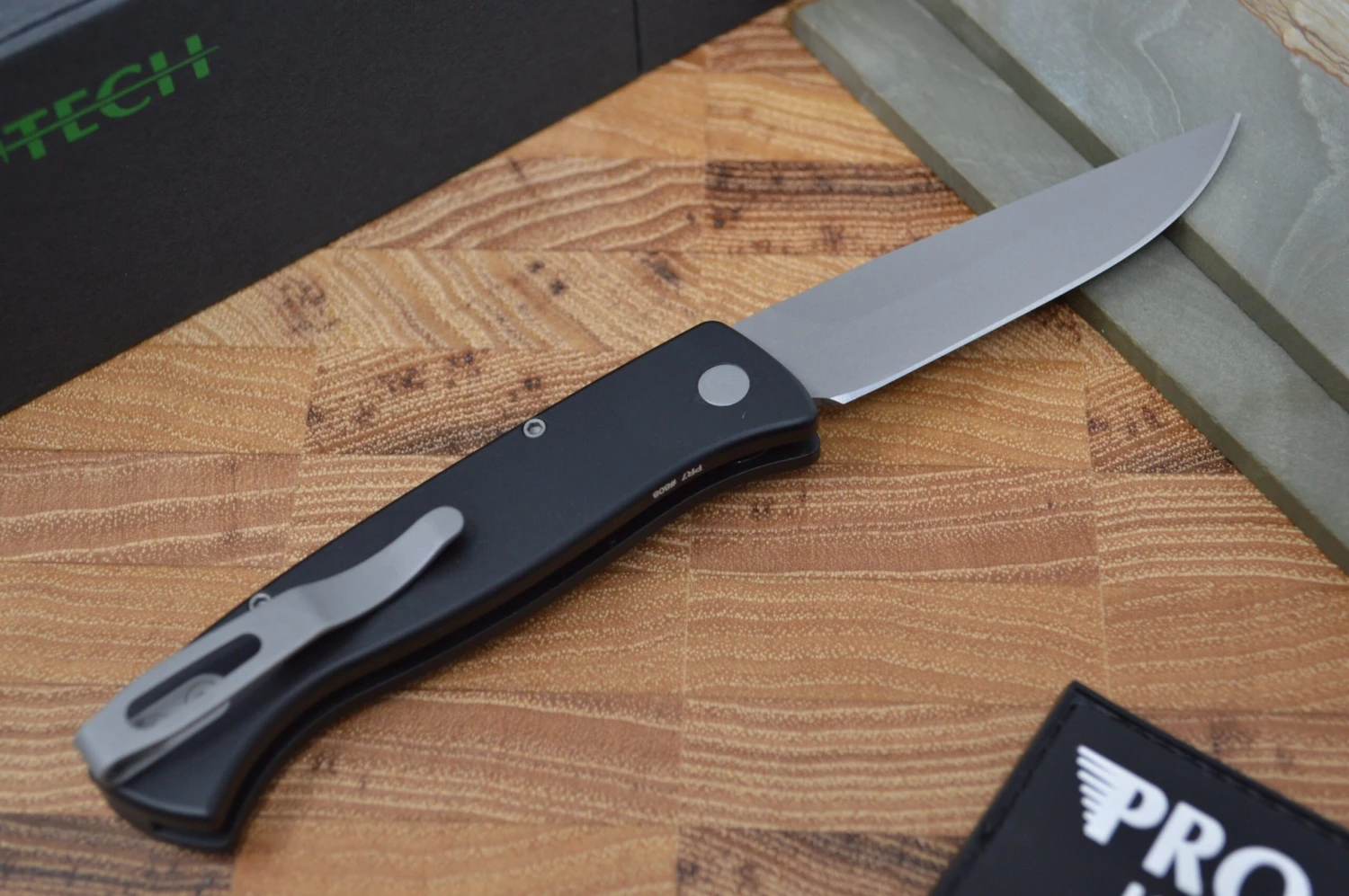 Pro Tech Small Brend Auto - Black Handle - Blasted Plain Edge Blade 2 Pro Tech Small Brend Auto - Black Handle - Blasted Plain Edge Blade - Image 2