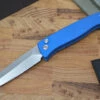 Pro Tech Small Brend Auto - Blue Handle - Satin Plain Edge Blade
