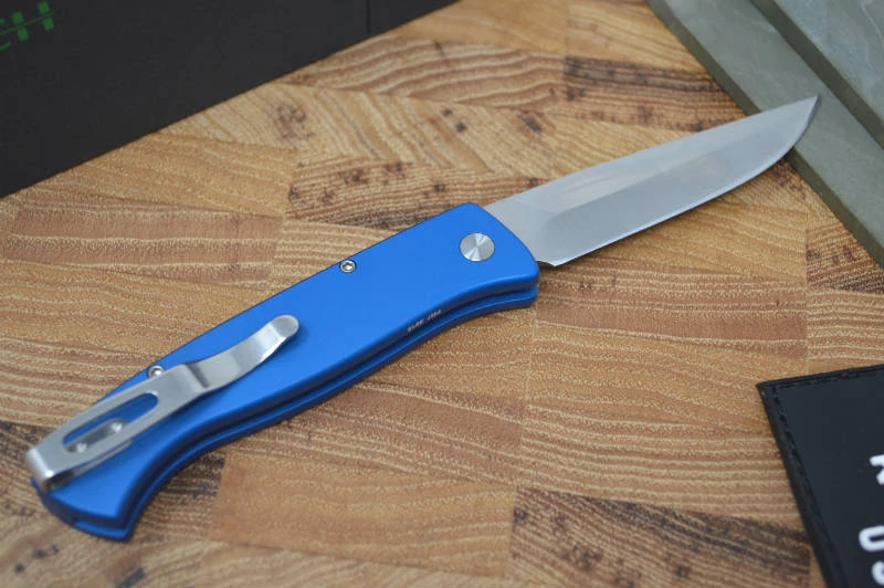 Pro Tech Small Brend Auto - Blue Handle - Satin Plain Edge Blade 2 Pro Tech Small Brend Auto - Blue Handle - Satin Plain Edge Blade - Image 2