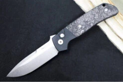 Pro Tech Terzuloa ATCF Auto - Black Aluminum & Dark Matter Carbon Fiber Handle / 3D Titanium Clip / Stonewash Drop Point Blade / CPM-Magnacut Steel BT2731