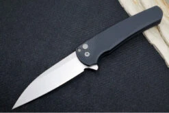 Pro Tech Malibu - Textured Black Anodized Aluminum Handle / Stonewash Finish / Wharncliffe Blade / CPM-Magnacut 5305