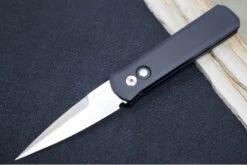 Pro Tech Godson Auto Limited - Black Anodized Aluminum Handle / Satin Finish / CPM-154 Blade / Pearl Inlay Push Button 721-LTD