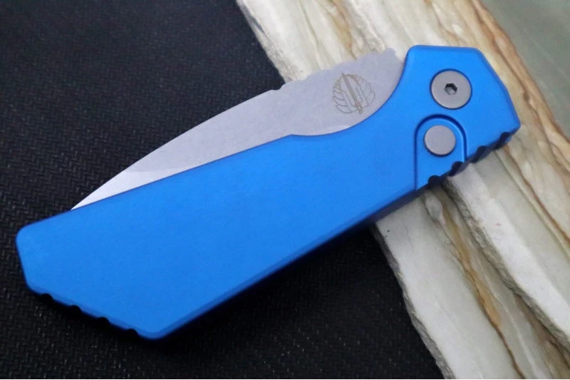 Pro Tech Strider PT+ Auto - Blue Anodized Aluminum Handle / Stonewash Finish / CPM-Magnacut Steel PT201-BLUE 3 Pro Tech Strider PT+ Auto - Blue Anodized Aluminum Handle / Stonewash Finish / CPM-Magnacut Steel PT201-BLUE - Image 3