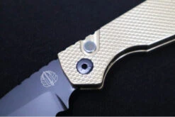 Pro Tech Strider PT+ Auto - Textured Bronzed Aluminum Handle / Black DLC Finish / Magnacut Steel / Black Hardware & Clip / Abalone Push Button Inlay PT236 -Pro-Tech Knives Shop IMG 2942 b504fab7 bc14 4903 aec2 4c09f3e99bc9