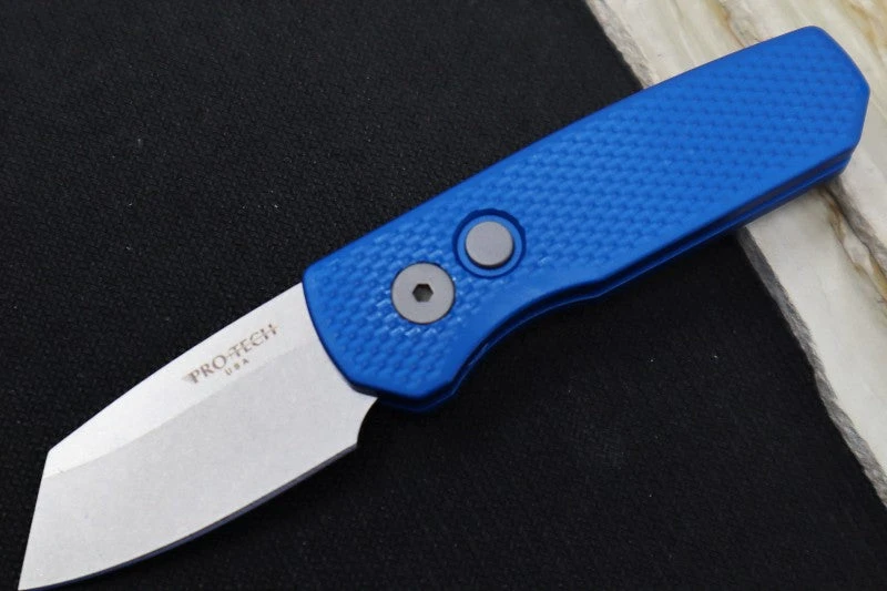 Pro-Tech Runt Auto - Blue Textured Aluminum Handle / Stonewashed Reverse Tanto Blade / CPM-20CV Steel R5205-BLUE 1 Pro-Tech Runt Auto - Blue Textured Aluminum Handle / Stonewashed Reverse Tanto Blade / CPM-20CV Steel R5205-BLUE