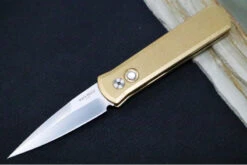 Pro Tech Godson Auto Limited Edition - Stonewashed Bronze Aluminum Handle / Bronzed Hardware / Satin Finished Blade / Mother Of Pearl Push Button 7110