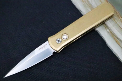 Pro Tech Godson Auto Limited Edition - Stonewashed Bronze Aluminum Handle / Bronzed Hardware / Satin Finished Blade / Mother Of Pearl Push Button 7110 -Pro-Tech Knives Shop IMG 6182