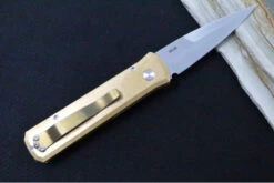 Pro Tech Godson Auto Limited Edition - Stonewashed Bronze Aluminum Handle / Bronzed Hardware / Satin Finished Blade / Mother Of Pearl Push Button 7110 -Pro-Tech Knives Shop IMG 6184