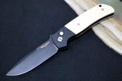 Pro Tech Terzuloa ATCF Auto - Black Aluminum & Ivory Micarta Handle / 3D Titanium Clip / Black DLC Drop Point Blade / CPM-Magnacut Steel BT2752
