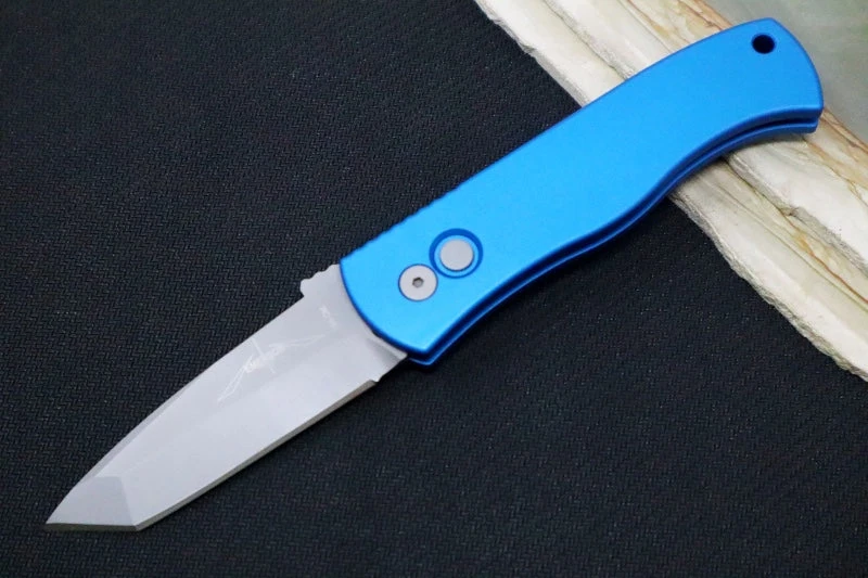 Pro Tech Emerson Auto - Blue Anodized Aluminum Handle / Blasted Finished Tanto Blade / CPM-154CM Steel E7T01-BLUE 1 Pro Tech Emerson Auto - Blue Anodized Aluminum Handle / Blasted Finished Tanto Blade / CPM-154CM Steel E7T01-BLUE