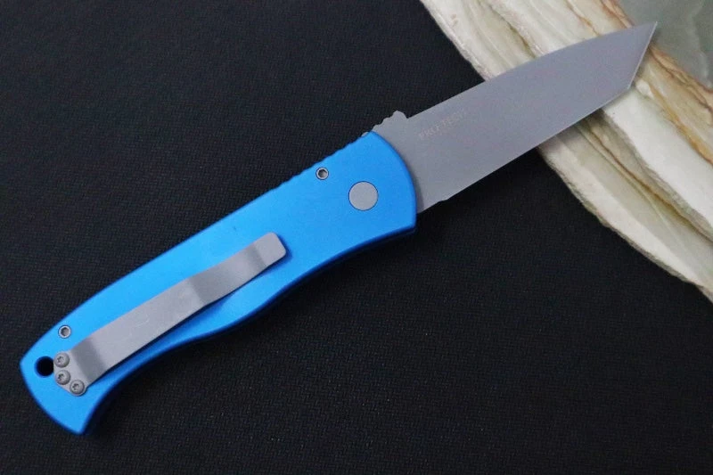 Pro Tech Emerson Auto - Blue Anodized Aluminum Handle / Blasted Finished Tanto Blade / CPM-154CM Steel E7T01-BLUE 2 Pro Tech Emerson Auto - Blue Anodized Aluminum Handle / Blasted Finished Tanto Blade / CPM-154CM Steel E7T01-BLUE - Image 2