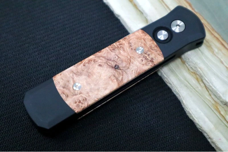 Pro Tech Godson Auto - Black Handle W/ Maple Burl Insert - 154CM Satin Blade 706 4 Pro Tech Godson Auto - Black Handle W/ Maple Burl Insert - 154CM Satin Blade 706 - Image 4