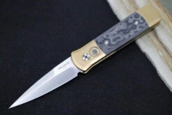 Pro Tech Godson Auto Limited Edition - Stonewashed Bronze Aluminum Handle / Camo Fat Carbon Inlays / Satin Finished Blade / Mother Of Pearl Push Button 7114-CAMO