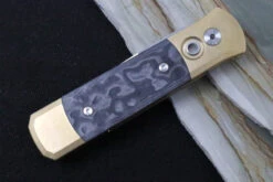Pro Tech Godson Auto Limited Edition - Stonewashed Bronze Aluminum Handle / Camo Fat Carbon Inlays / Satin Finished Blade / Mother Of Pearl Push Button 7114-CAMO -Pro-Tech Knives Shop IMG 7623