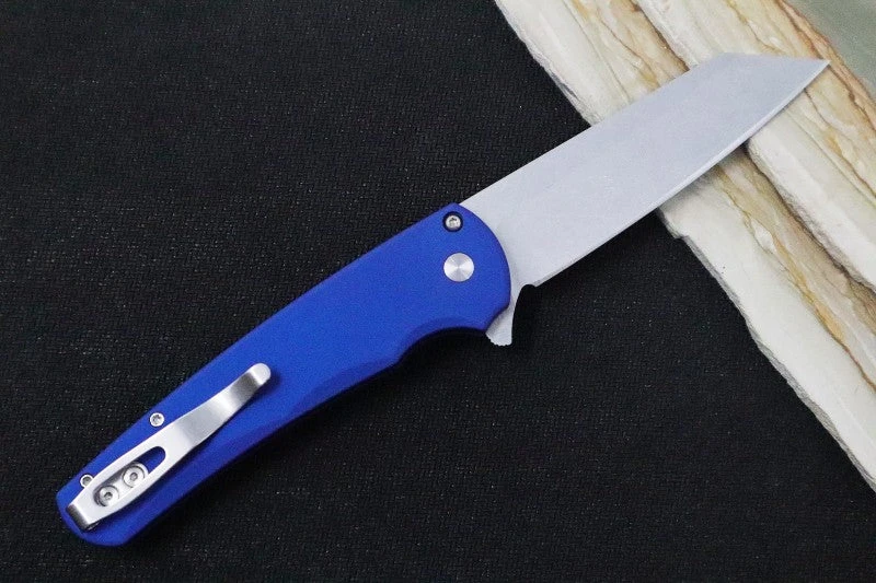 Pro Tech Malibu - Reverse Tanto Stonewash 20CV Blade / Blue Aluminum Handle 5201-BLUE 2 Pro Tech Malibu - Reverse Tanto Stonewash 20CV Blade / Blue Aluminum Handle 5201-BLUE - Image 2