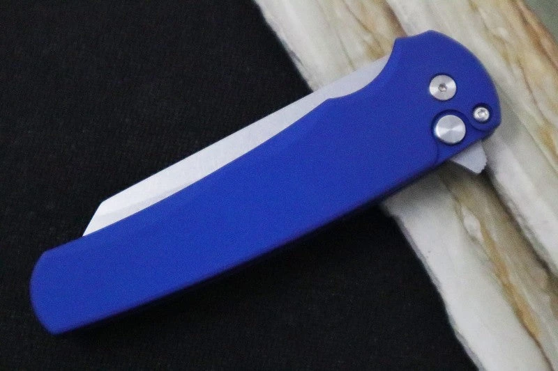 Pro Tech Malibu - Reverse Tanto Stonewash 20CV Blade / Blue Aluminum Handle 5201-BLUE 3 Pro Tech Malibu - Reverse Tanto Stonewash 20CV Blade / Blue Aluminum Handle 5201-BLUE - Image 3