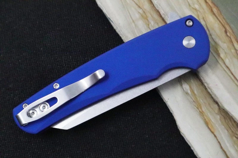 Pro Tech Malibu - Reverse Tanto Stonewash 20CV Blade / Blue Aluminum Handle 5201-BLUE 4 Pro Tech Malibu - Reverse Tanto Stonewash 20CV Blade / Blue Aluminum Handle 5201-BLUE - Image 4
