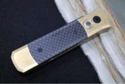 Pro Tech Godson Auto Limited Edition - Stonewashed Bronze Aluminum Handle / Camo Fat Carbon Inlays / Black Finished Blade / Black Mother Of Pearl Push Button 7115 -Pro-Tech Knives Shop IMG 7934