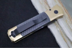 Pro Tech Godson Auto Limited Edition - Stonewashed Bronze Aluminum Handle / Camo Fat Carbon Inlays / Black Finished Blade / Black Mother Of Pearl Push Button 7115 -Pro-Tech Knives Shop IMG 7935