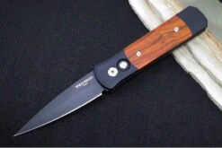Pro Tech Godson Auto - Black Handle W/ Cocobolo Wood Insert - 154CM Black Blade 704
