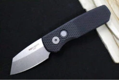 Pro Tech Runt Auto - Black Textured Aluminum Handle / Stonewashed Reverse Tanto Blade / Magnacut Steel R5405