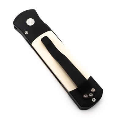 Pro-Tech Godson Tuxedo - Black Aluminum W/ Ivory Micarta Inlays / DLC 154CM - 752 2 Pro-Tech Godson Tuxedo - Black Aluminum W/ Ivory Micarta Inlays / DLC 154CM - 752 - Image 2