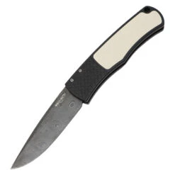 Protech / Whiskers Magic Tuxedo, Black Aluminum W/ Ivory Micarta Inlay / Stainless Damascus - BR-1.51D