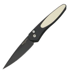 Pro-Tech Newport Tuxedo - Black Aluminum, Ivory Micarta / DLC CPM-S35VN - 3452