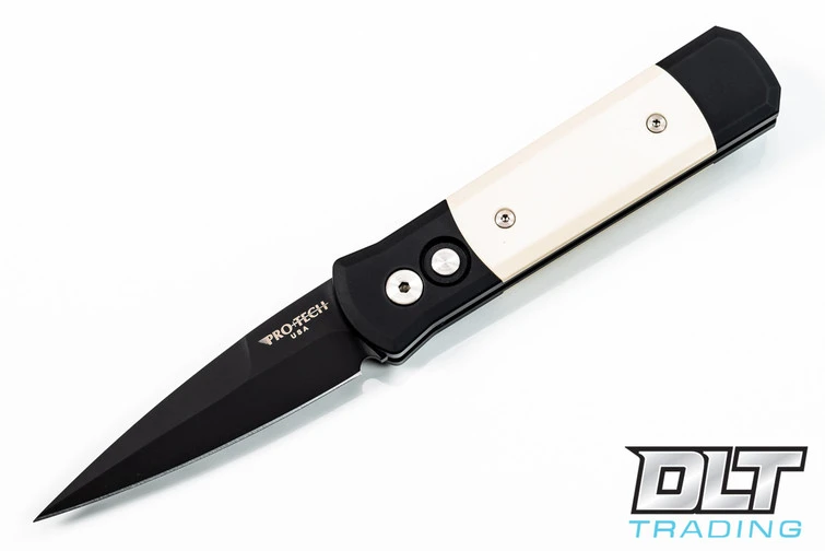 Pro-Tech Godson - Black Handle - Ivory Micarta Inlay - Black Blade 1 Pro-Tech Godson - Black Handle - Ivory Micarta Inlay - Black Blade