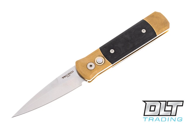 Pro-Tech Godson - Bronze Handle - Black Camo Fat Carbon Inlay - Satin Blade 1 Pro-Tech Godson - Bronze Handle - Black Camo Fat Carbon Inlay - Satin Blade