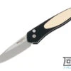 Pro-Tech Newport - Black Handle - Ivory Micarta Inlay - Stonewashed Blade