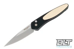 Pro-Tech Newport - Black Handle - Ivory Micarta Inlay - Stonewashed Blade