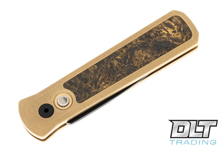 Pro-Tech Custom Godson - Bronze Handle - Gold Dark Matter Fat Carbon Inlay - Black Blade 3 Pro-Tech Custom Godson - Bronze Handle - Gold Dark Matter Fat Carbon Inlay - Black Blade - Image 3
